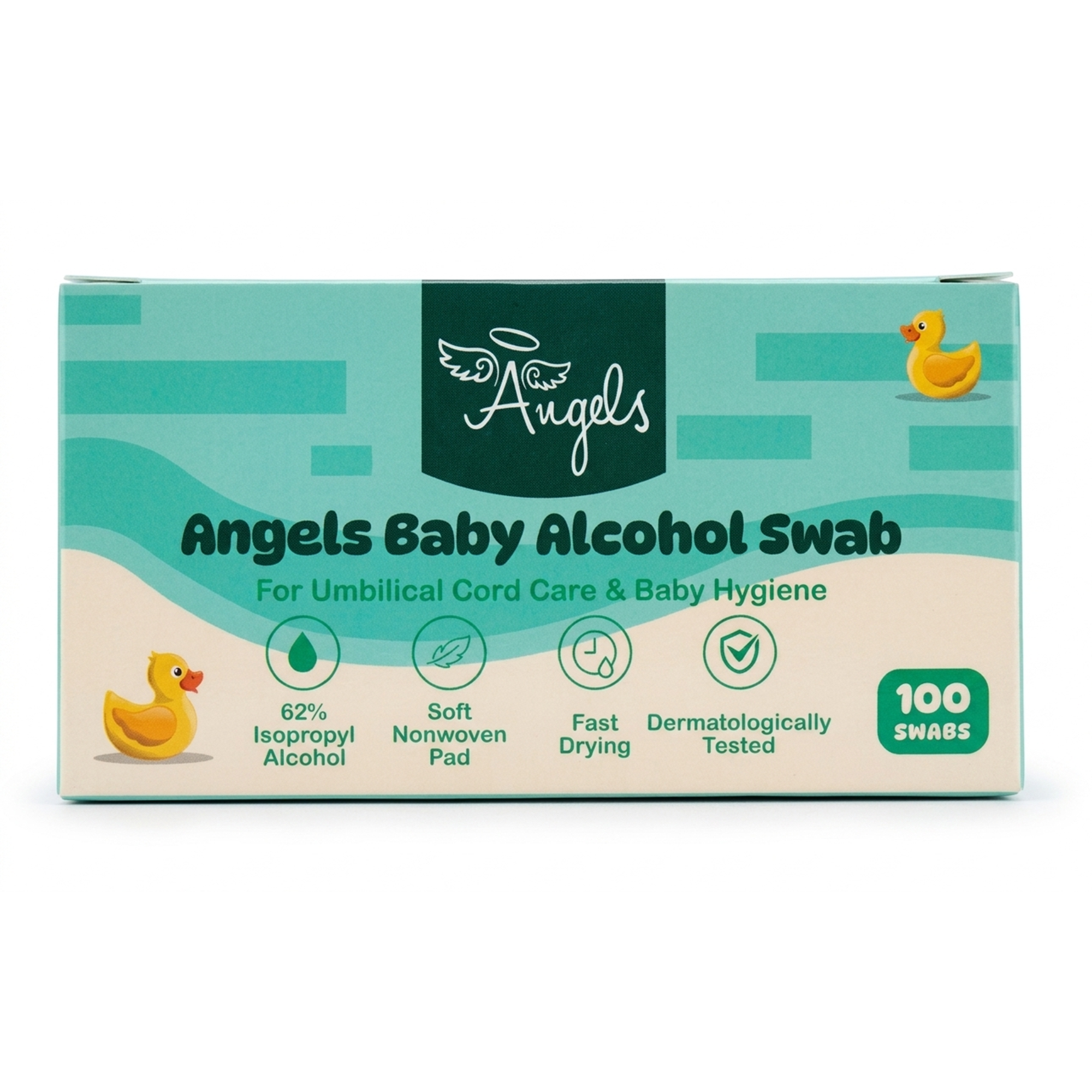 Angels Baby Alcohol Swabs 62% – مسحات كحولية للأطفال 100 مسحة